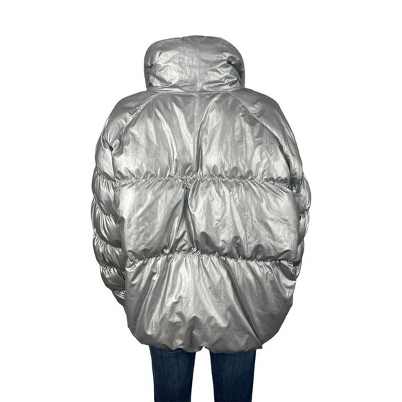 Nike Sportswear Shine Womens Puffer Jacket XL Silver Zip Synthetic Filled Coat - Picture 3 of 8